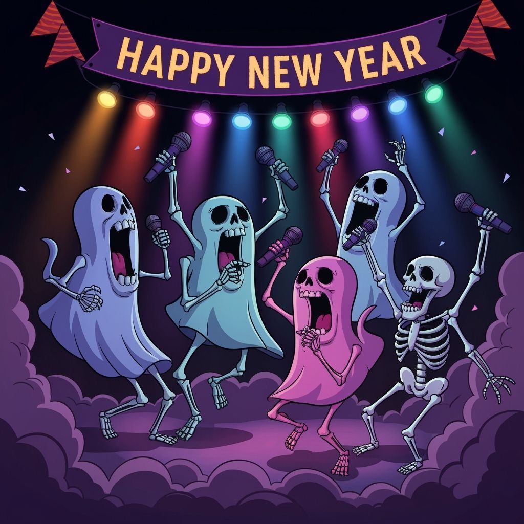 Ghosts and Skeletons Sing Karaoke on New Year's Eve