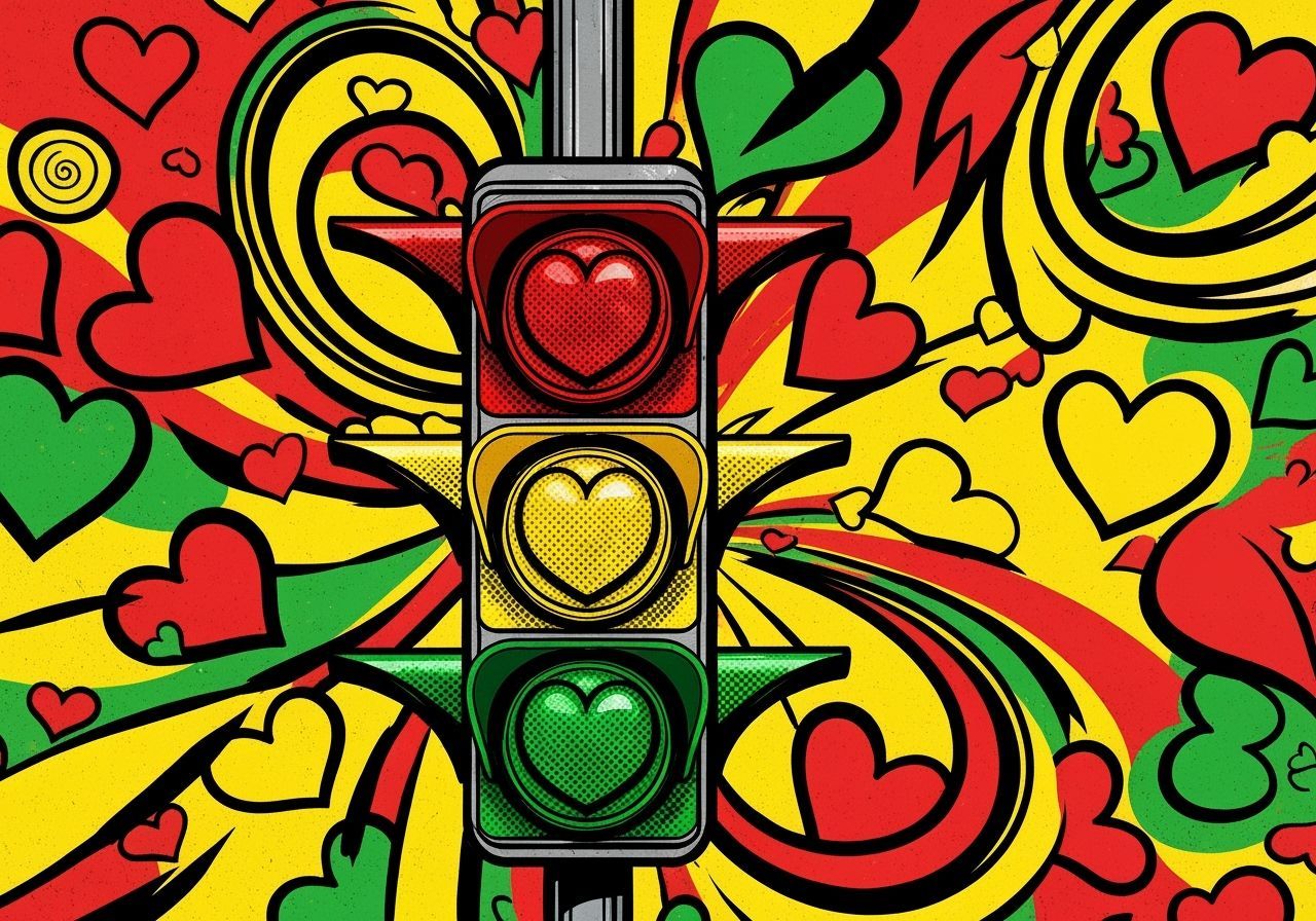 Pop Art Traffic Light With Heart Lights