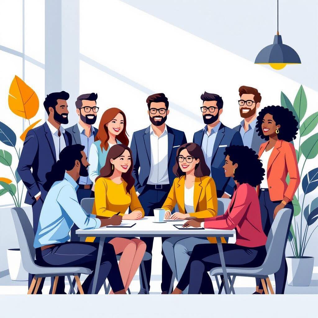 Diverse Office Team in Bold Flat Vector Style