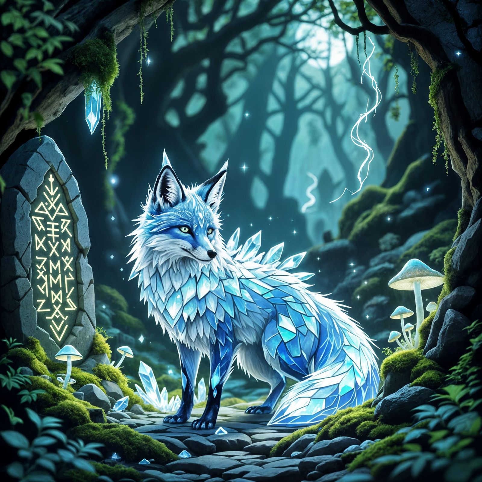 Mystical Fox in Ancient Crystal Shrine
