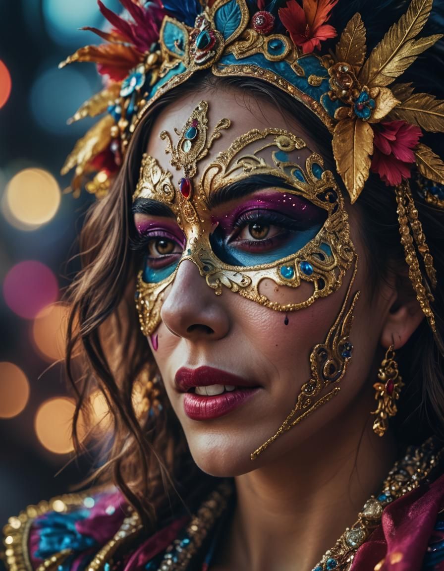 Melancholic Portrait with Festival Mask