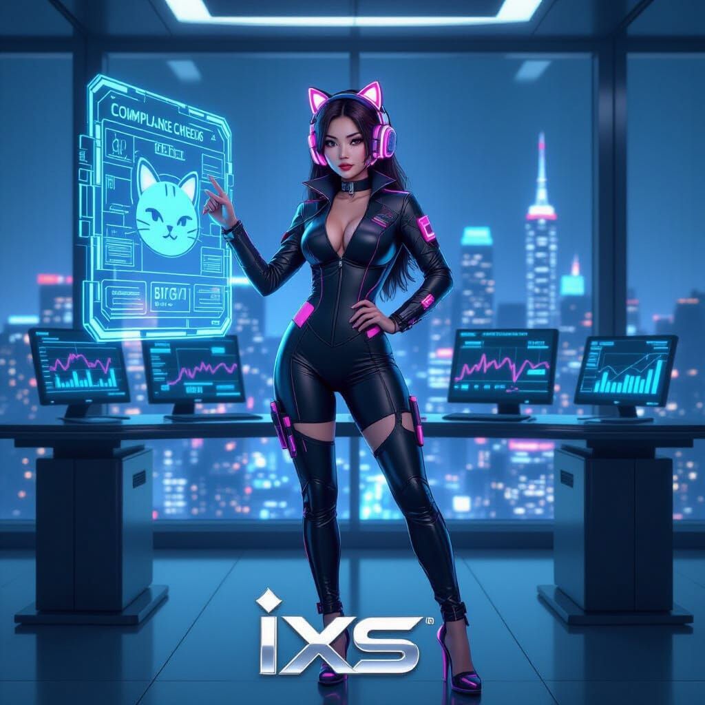 Cyberpunk Gamer Girl in Futuristic Office