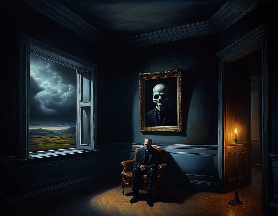 Eerie Oil Painting of Surreal Isolation