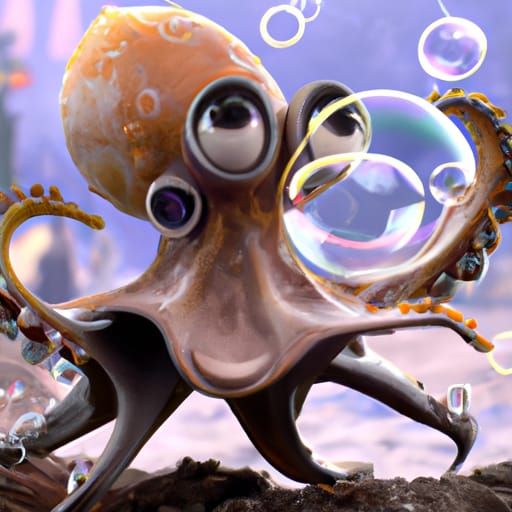 Cute Octopus Bubbles: Fantastical Digital Art