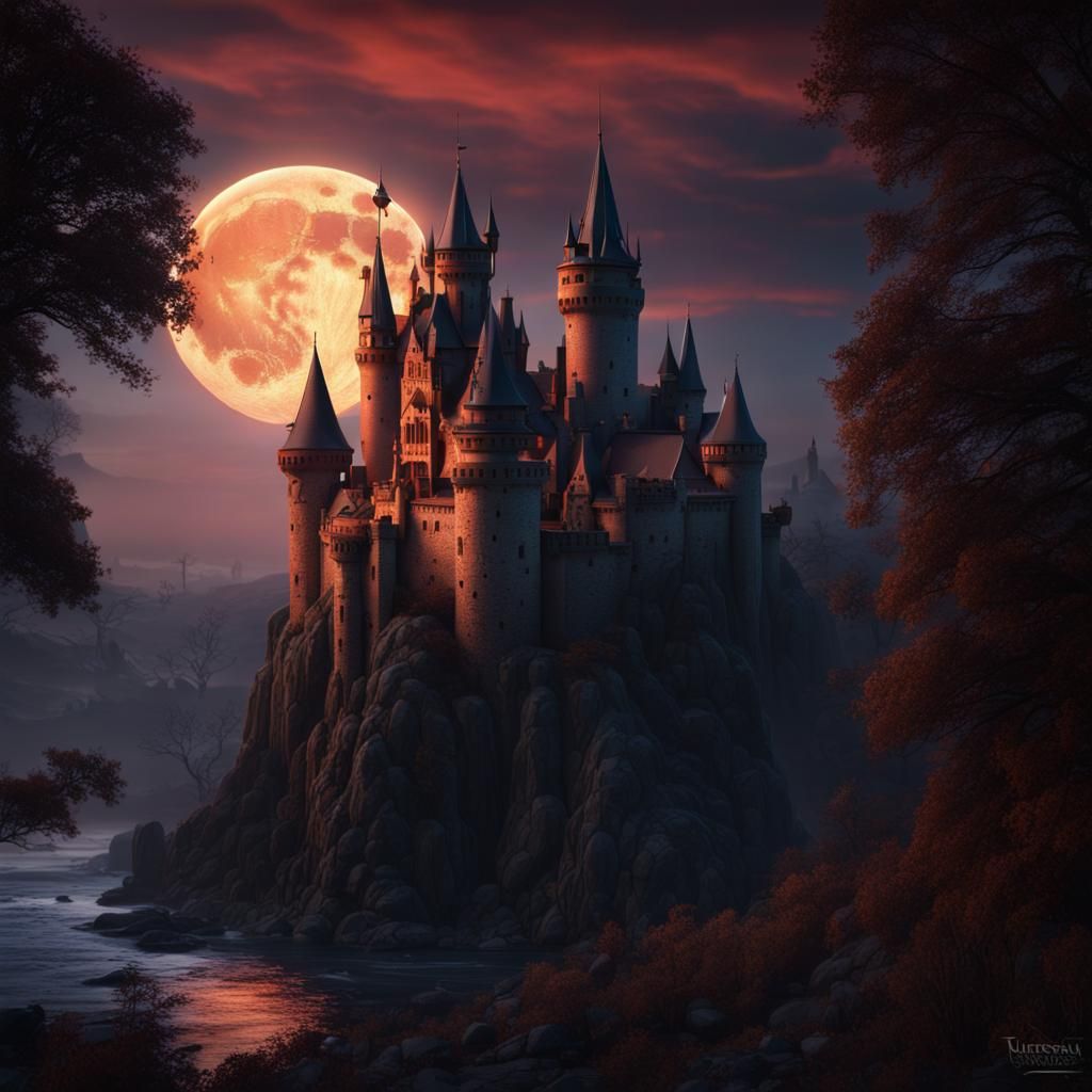 Dracula's Castle at Sunset: Detailed Matte Painting