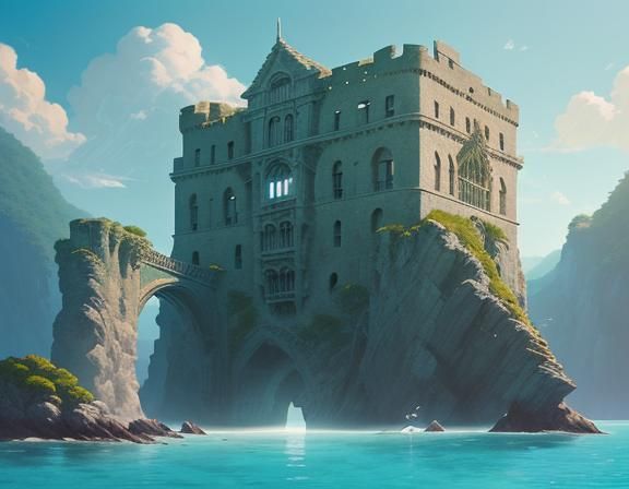 Majestic Ocean Fortress in Fantasy Art Style