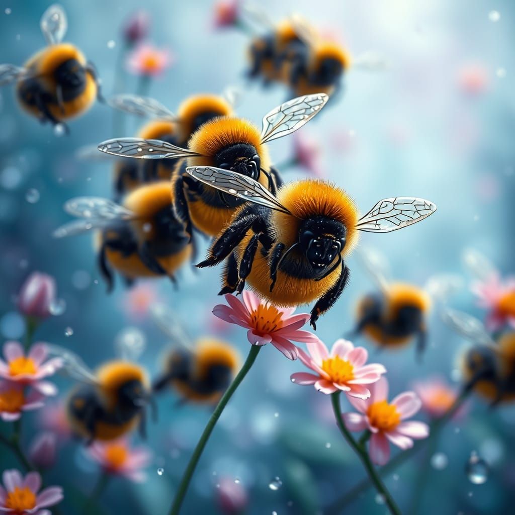 Fantasy Bumblebees in Futuristic Hail Storm