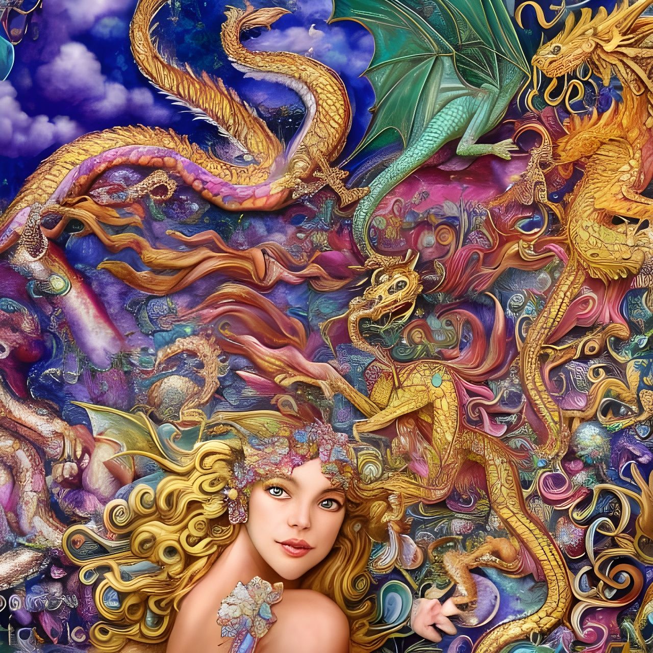 Dragon Faeries with Prismatic Jewels in Rococo Style