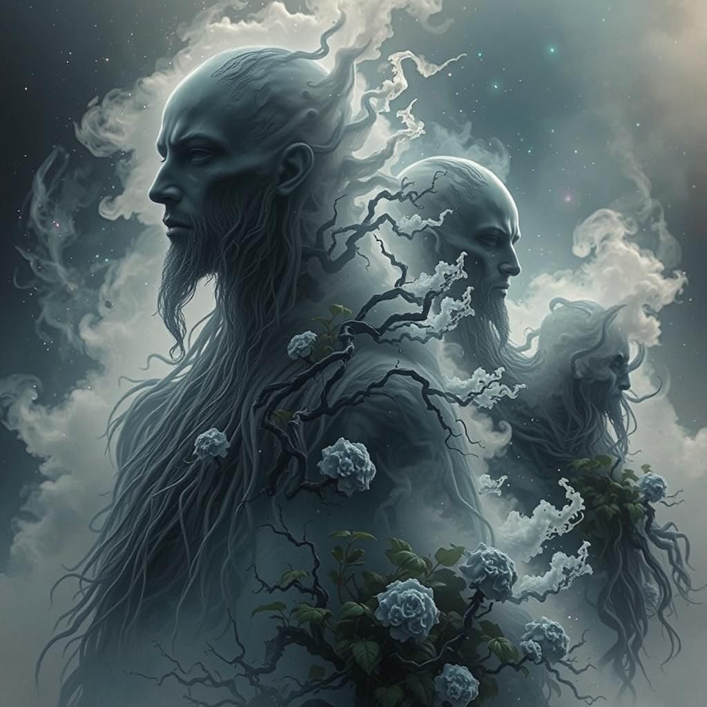 Abstract Fractal Iridescent Background with Ghostly Silhouet...