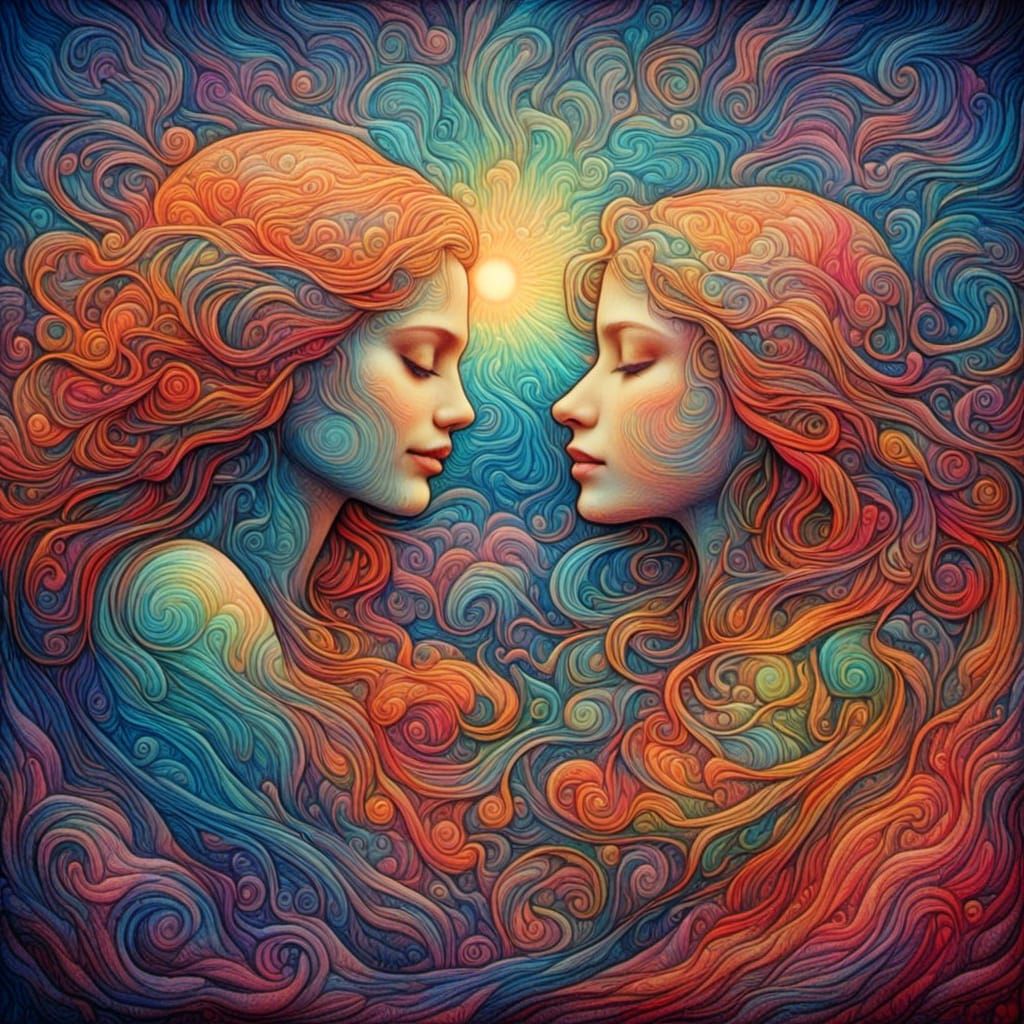 Iridescent Sunset Embrace in Alcohol Ink Style