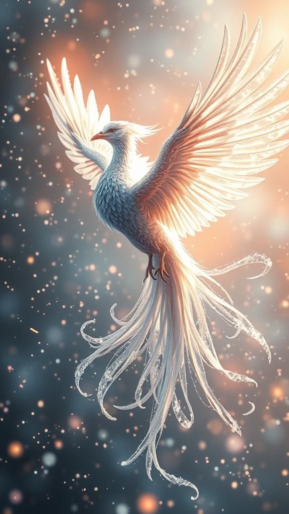 Majestic Frost Phoenix Soaring in Ethereal Aura