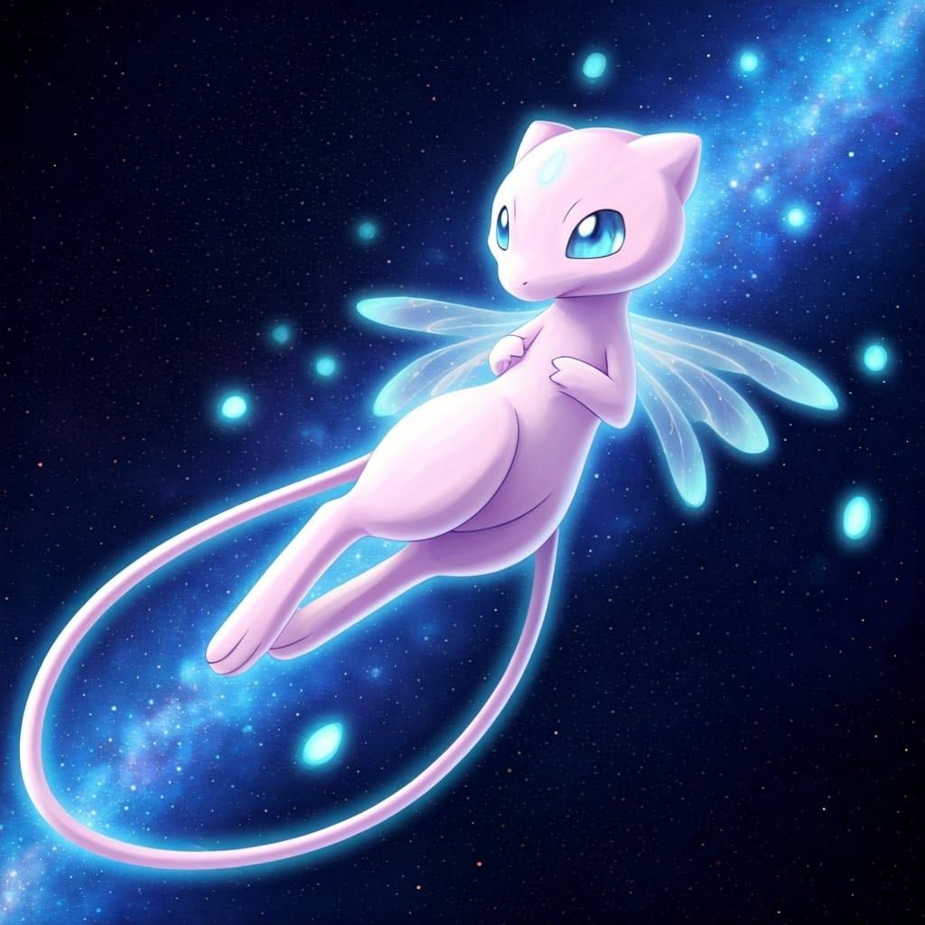 Ethereal Mew in Cosmic Fantasy Style