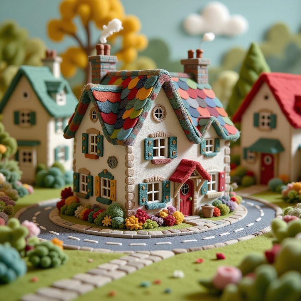 Vibrant Felt Miniature Town in Storybook Style