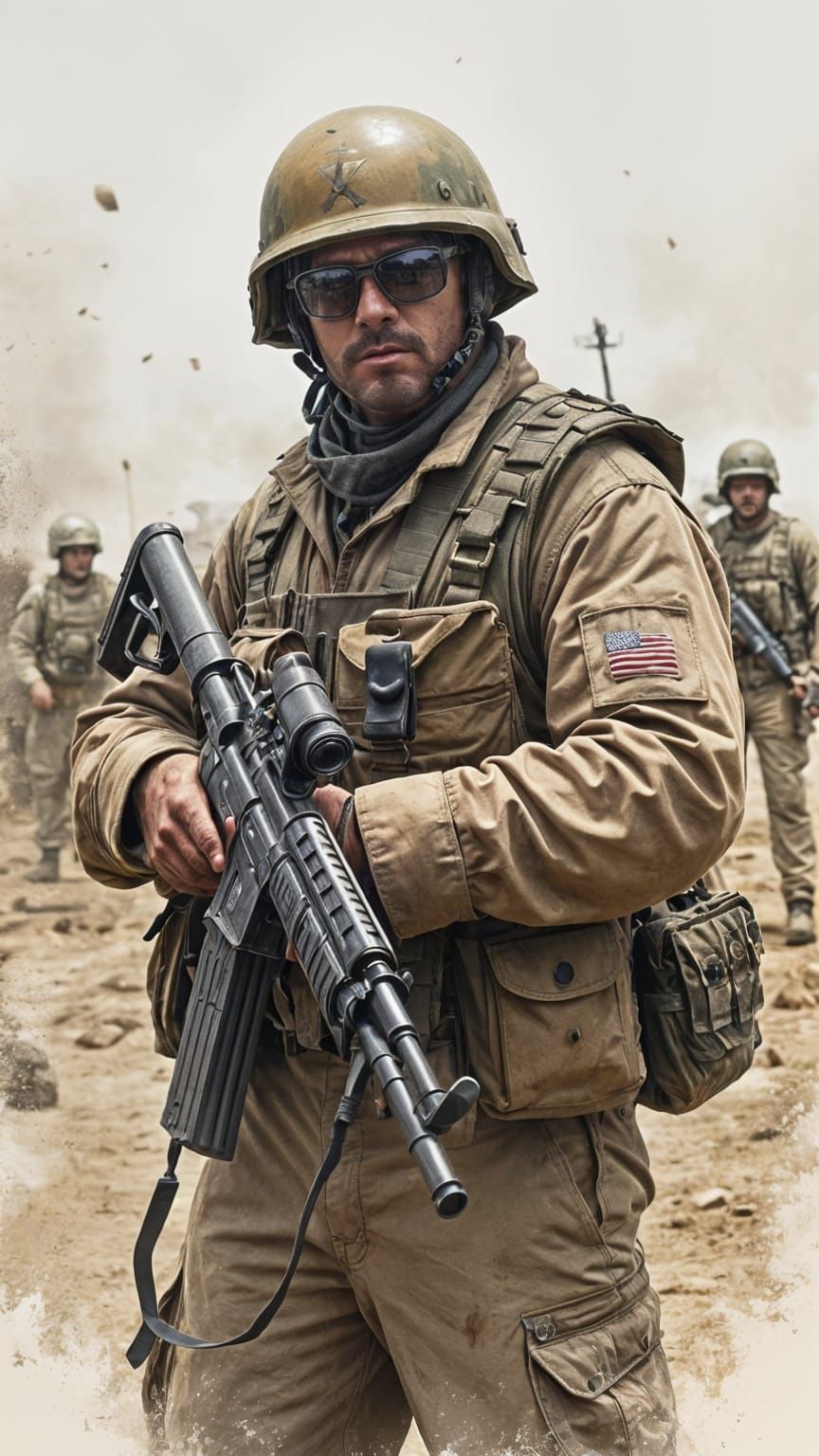 WWIII Soldier with Doughboy Helmet in Watercolor Style