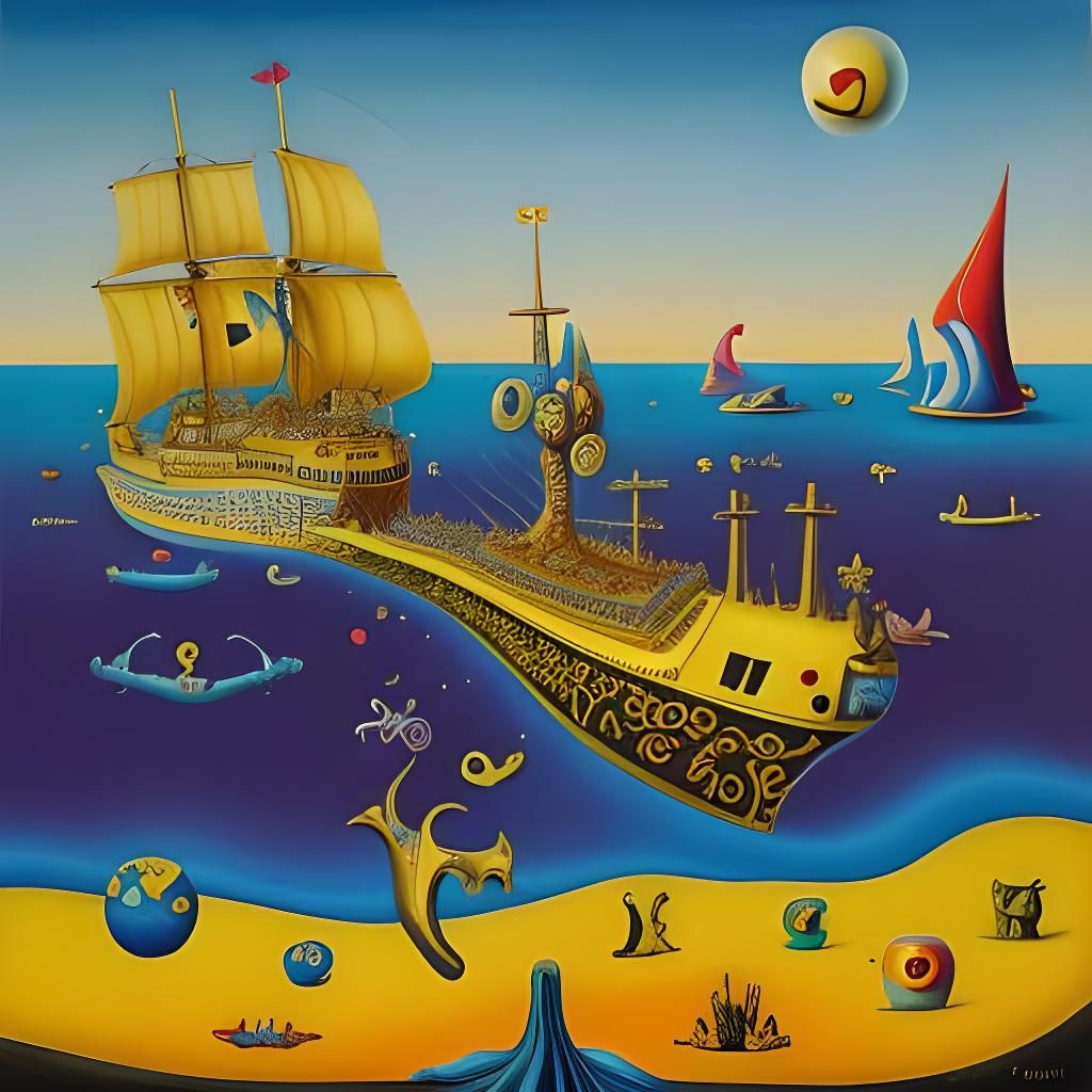 Surreal Yellow Submarine Love as Melting Oil Painting