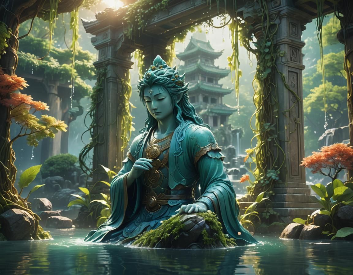 Water Deity's Temple in Anime 3D Art