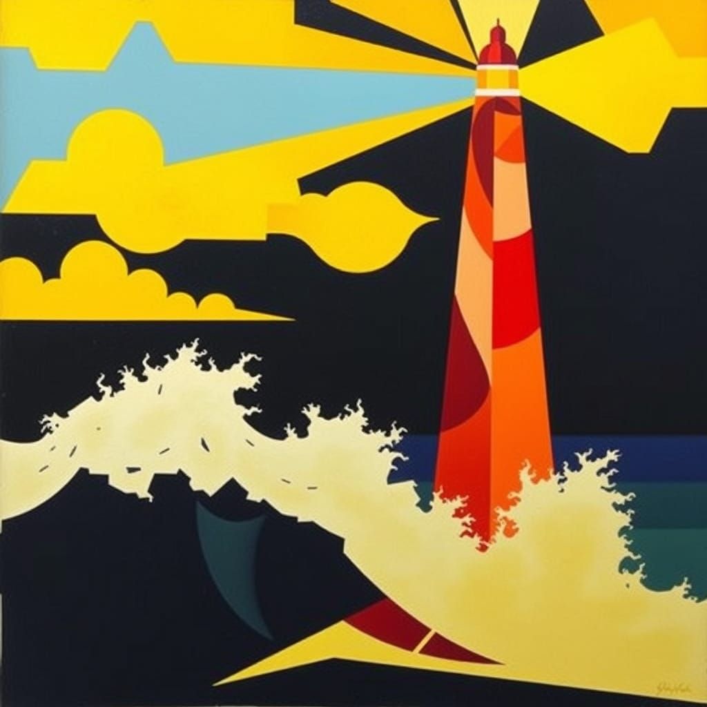 Abstract Lighthouse Towers Over Raging Sea