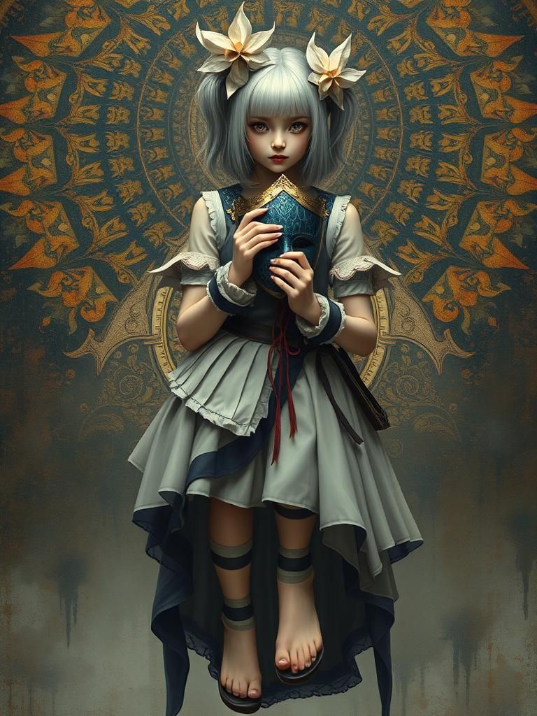 Fantasy Girl with Mask in Digital Painting Style