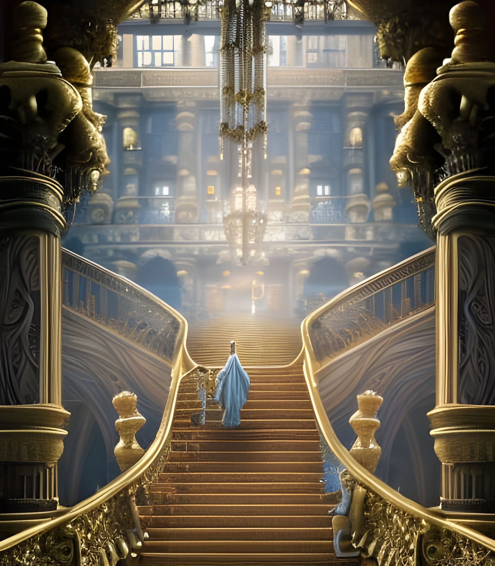 Intricate Royal Staircase in Gold and Ivory