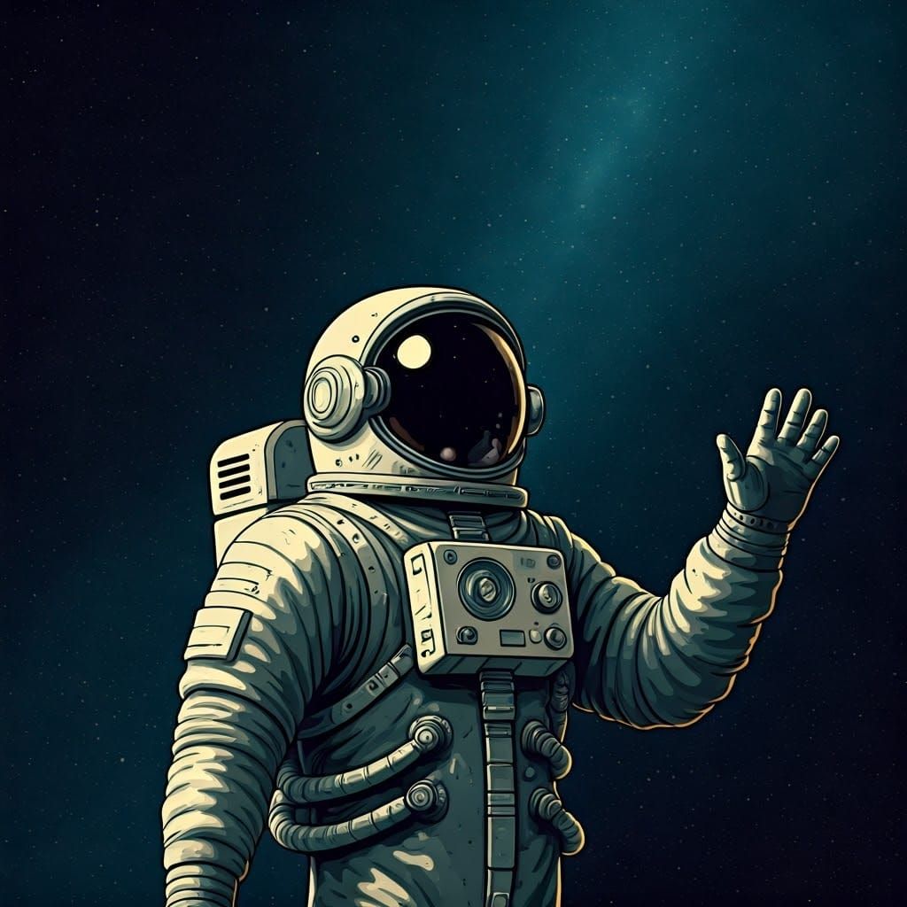 Retro-Futuristic Astronaut Reaches for the Stars in a Vintag...