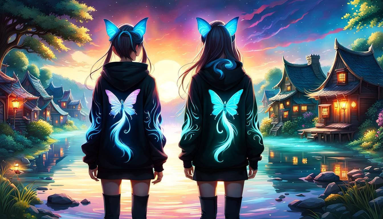 Bioluminescent Cat-Girl Sylphs in Glitch Art Style