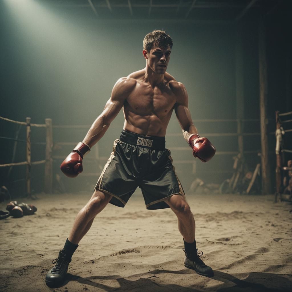 Dramatic Boxer in Cinematic Film Still