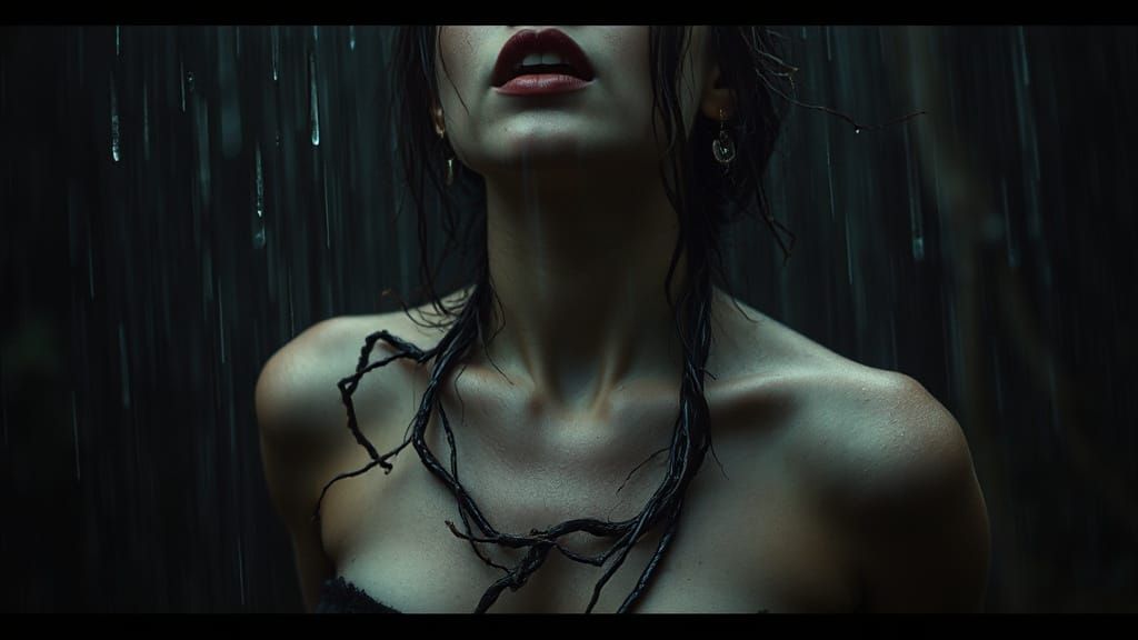Gothic Woman in Downpour: Dark Surrealism Portrait