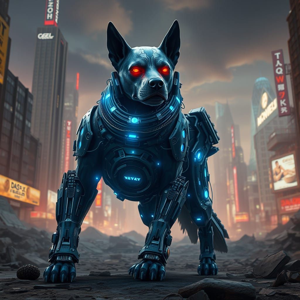 Cybernetic Canine Guardian Emerges from Post-Apocalyptic Rui...