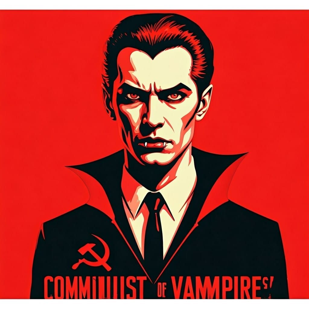 Communist Vampire Propaganda Poster in Red and Black