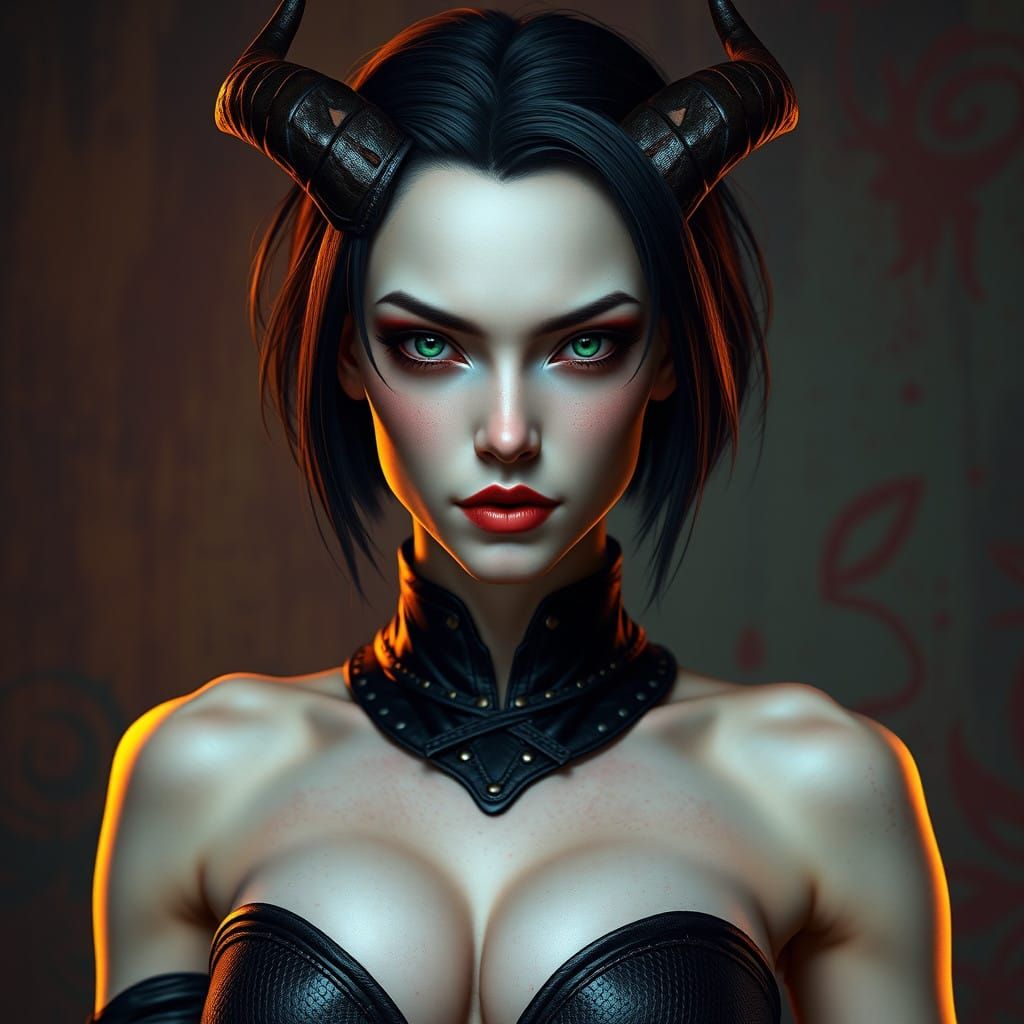 Hyperrealistic Demon Woman in Leather Corset