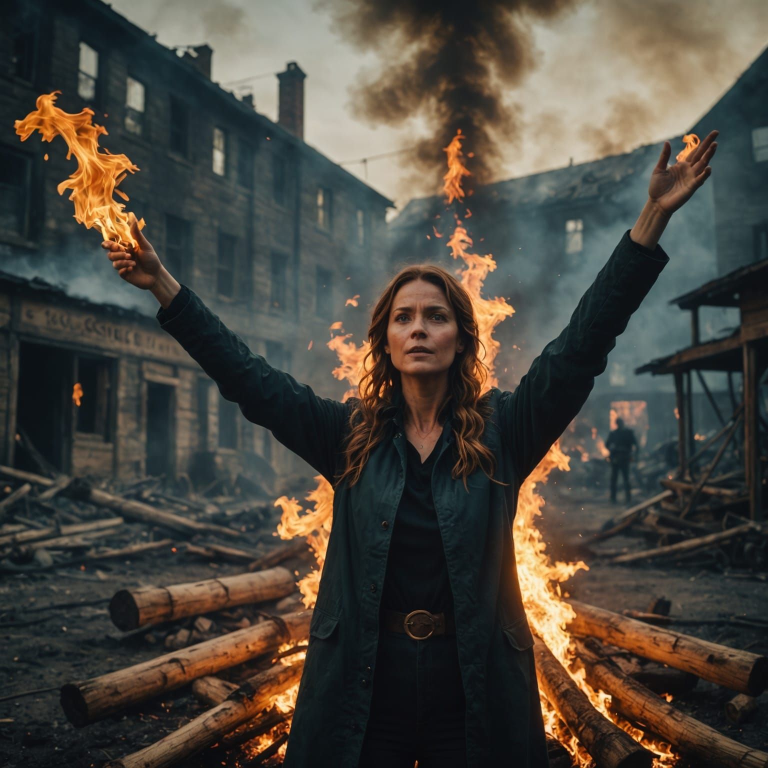 Lady Hero Soars Amidst Cinematic Flames