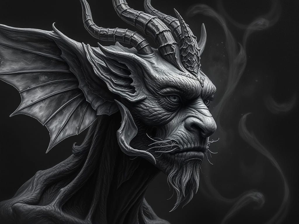 Mysterious Fantasy Creature in Charcoal Artistry
