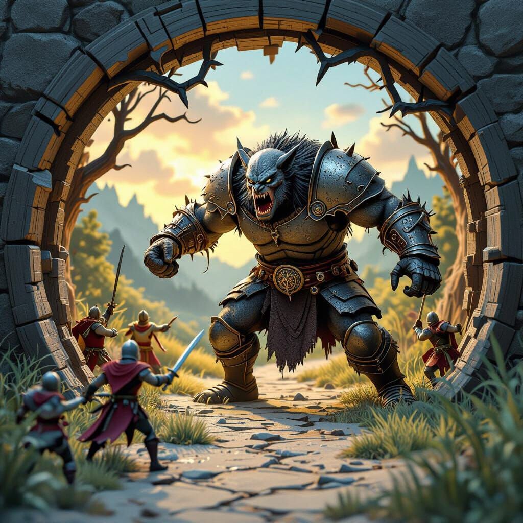 Grendel Attacks Heorot: 3D Game Cinematic Scene