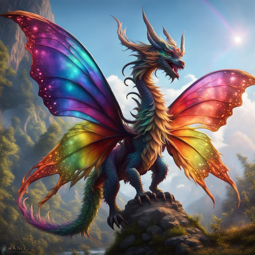 Rainbow Butterfly Dragon: Fantasy Concept Art
