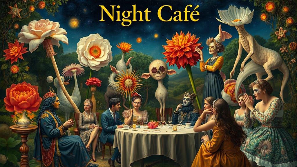 Surreal Garden Party with Dreamlike Creatures