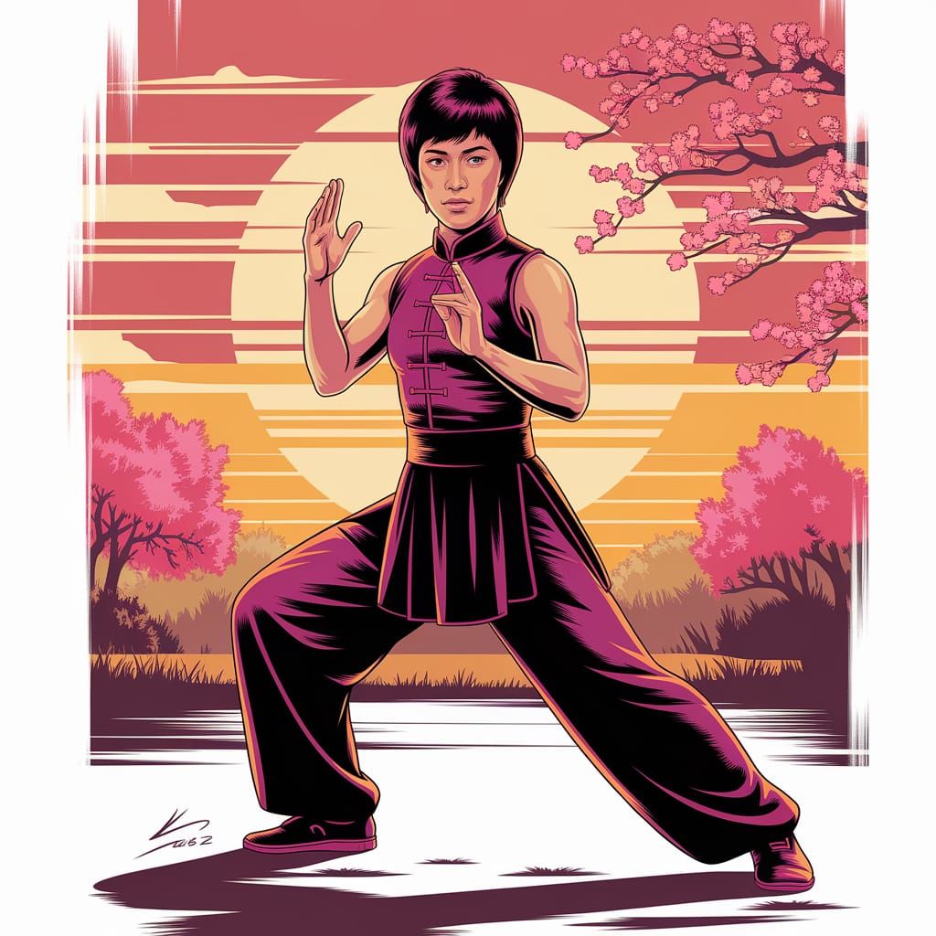 Marinette Dupain-Cheng in Kung-Fu Pose Under Sunset