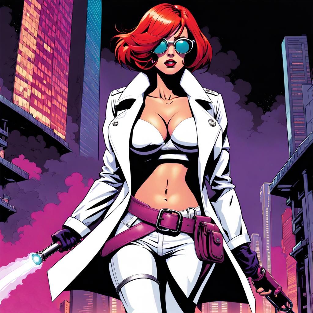 Superheroine with Red Hair in Comic Book Style
