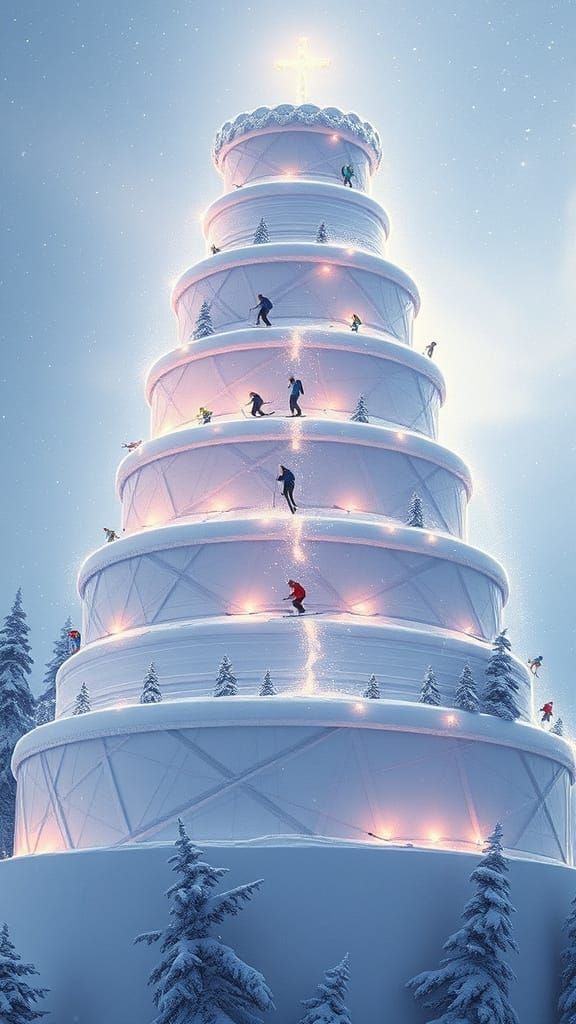 Surreal Snowscape Wedding Cake with Skiers