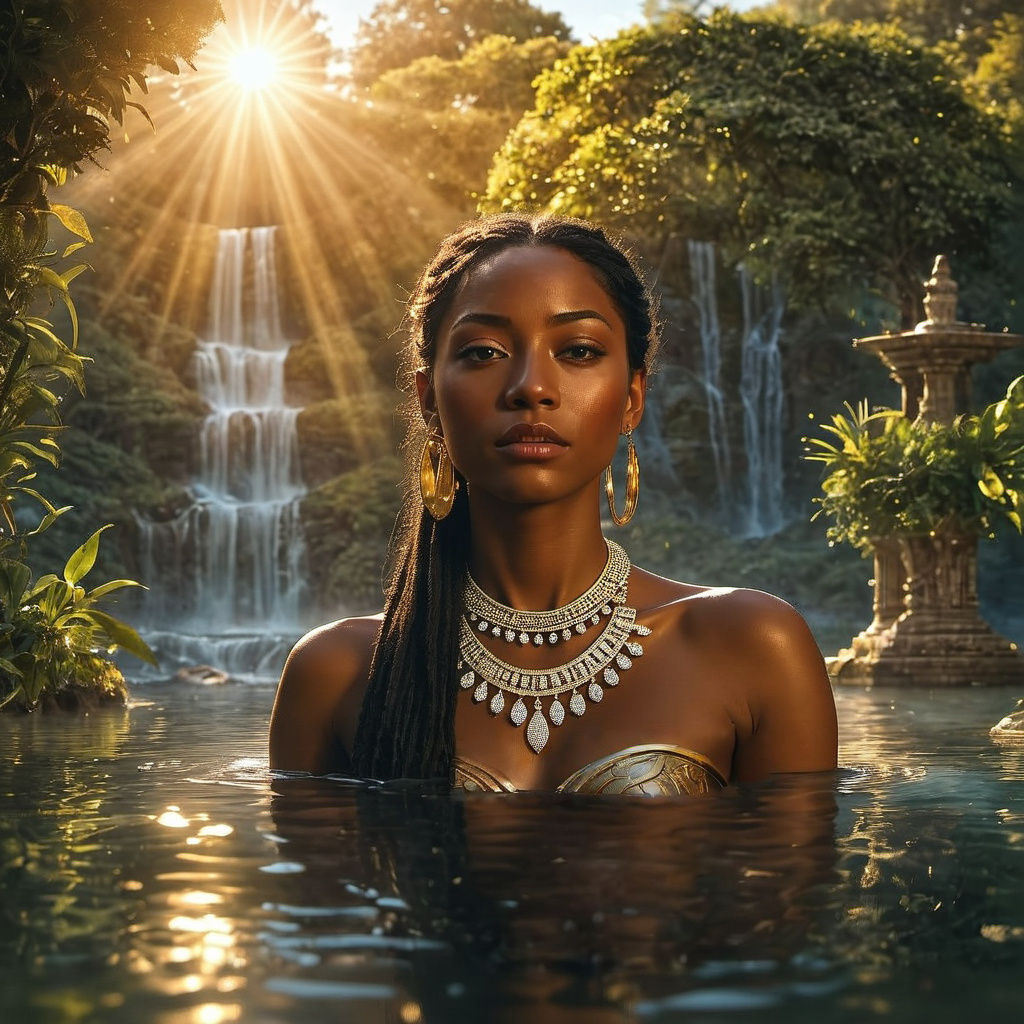 Multicultural Goddess Bathed in Sunlight, Digital Matte Pain...