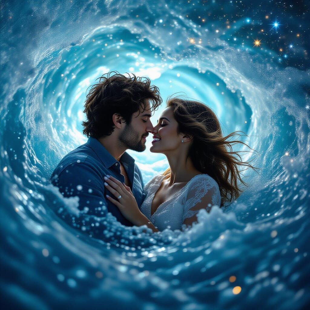 Couple Kissing in Cosmic Star Maelstrom