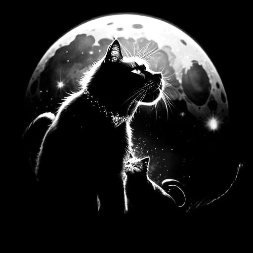 Black Cat Wishes on a Star in Pixel Art