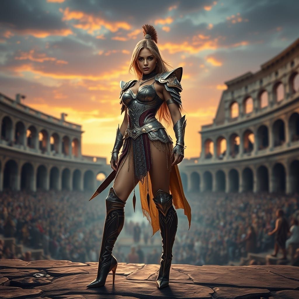 Female Warrior in Colosseum: Digital Painting