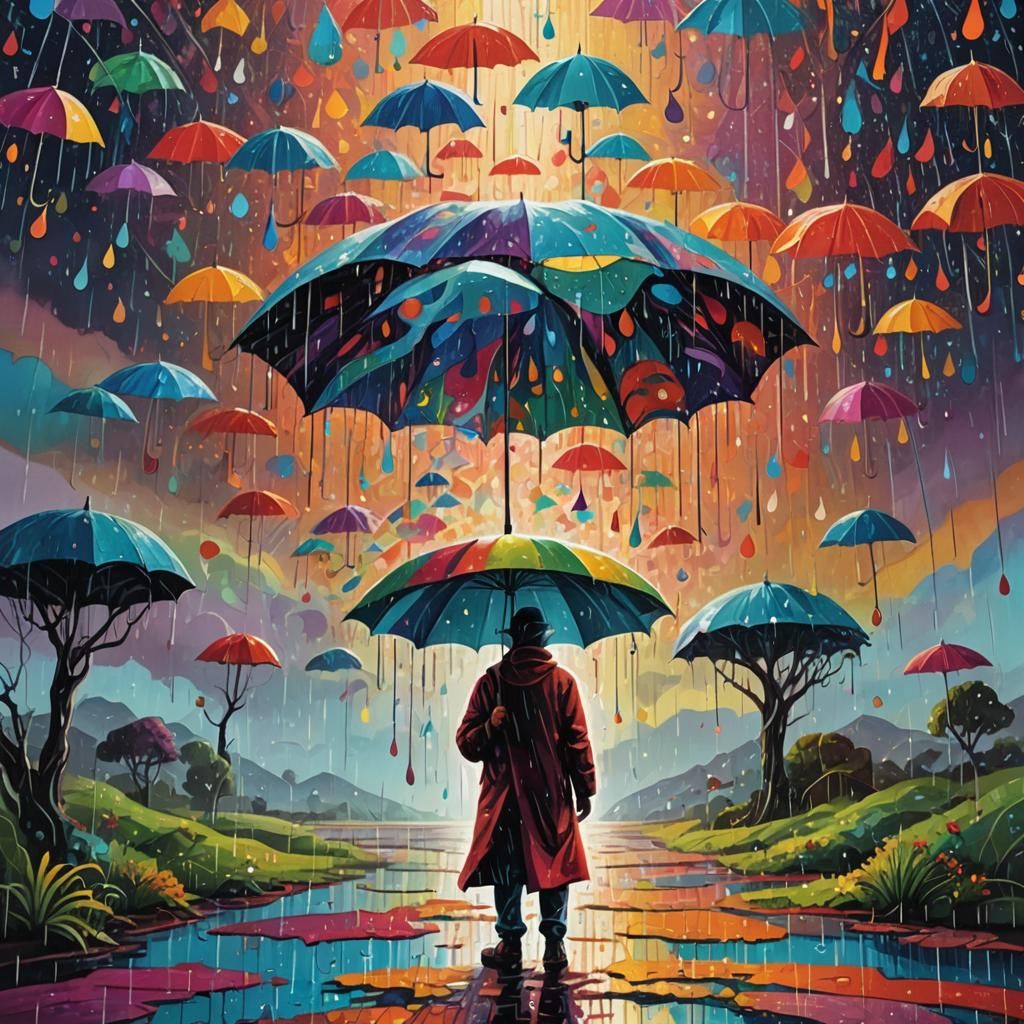 Surreal Cosmic Illustration: Rain in Spain