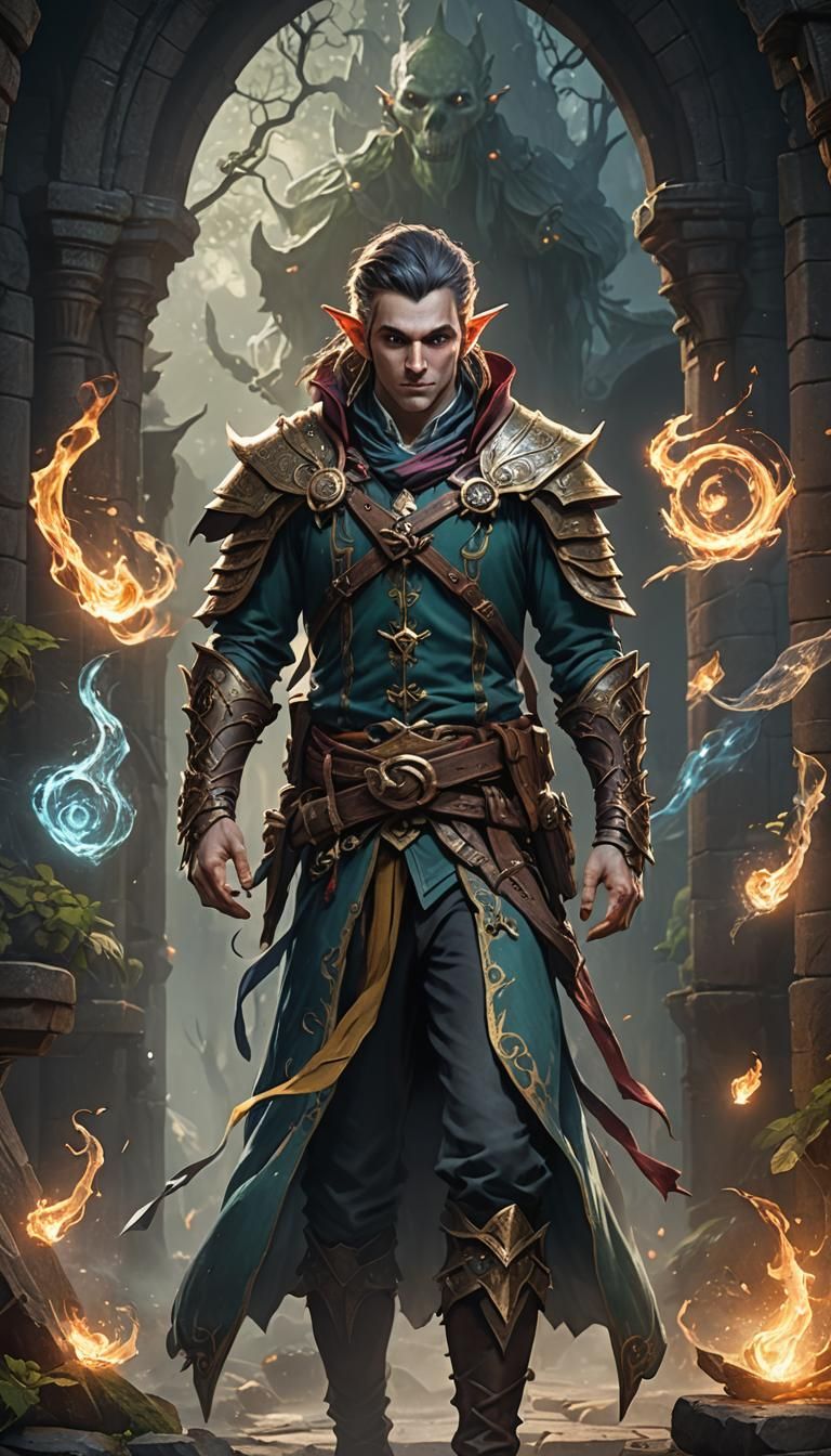 Fantasy Elf Bard with Spirits, Digital Art