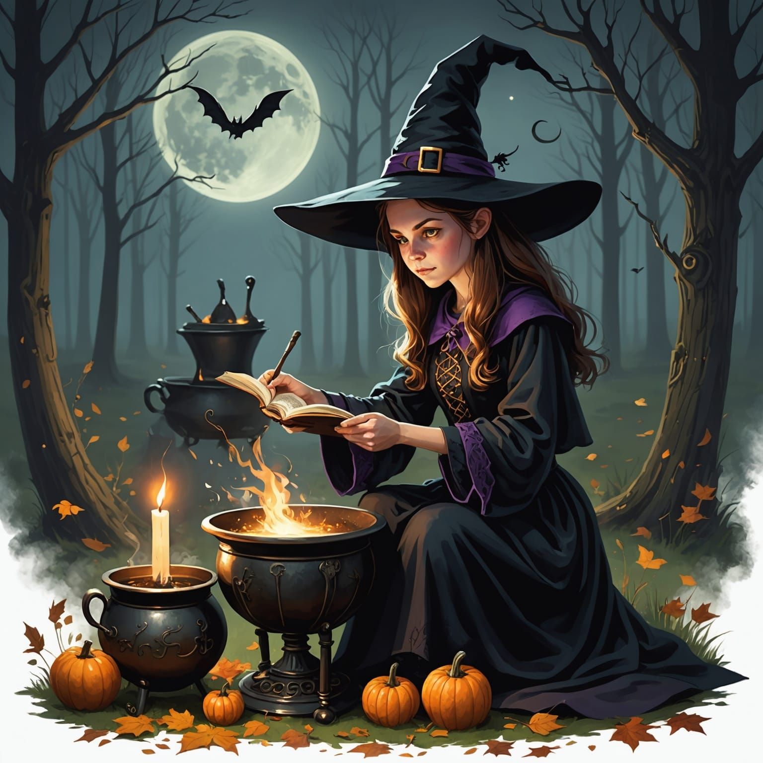 Enchanting Young Witch Reads and Brews Potions