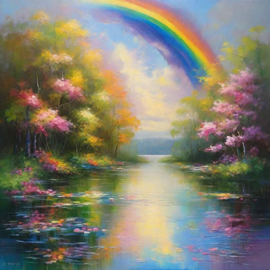 Impressionistic Glass Lake with Rainbow Colors