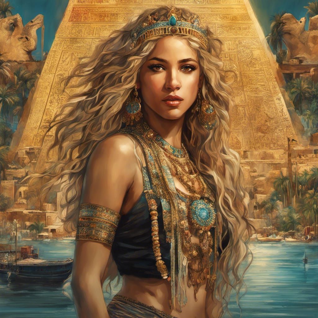 Egyptian Portrait with Intricate Motifs in Digital Art Style