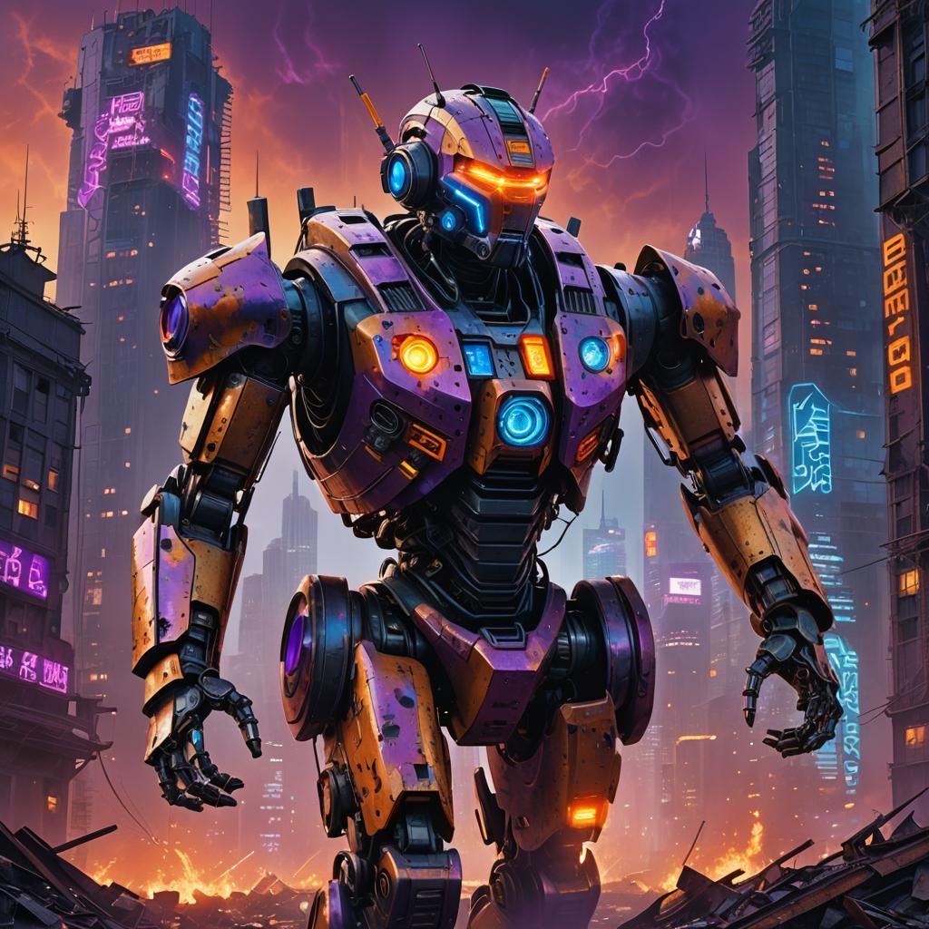 Robot in Ruined Cityscape: Digital Matte Painting