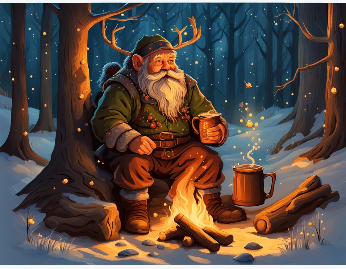 Whimsical Dwarf by Campfire