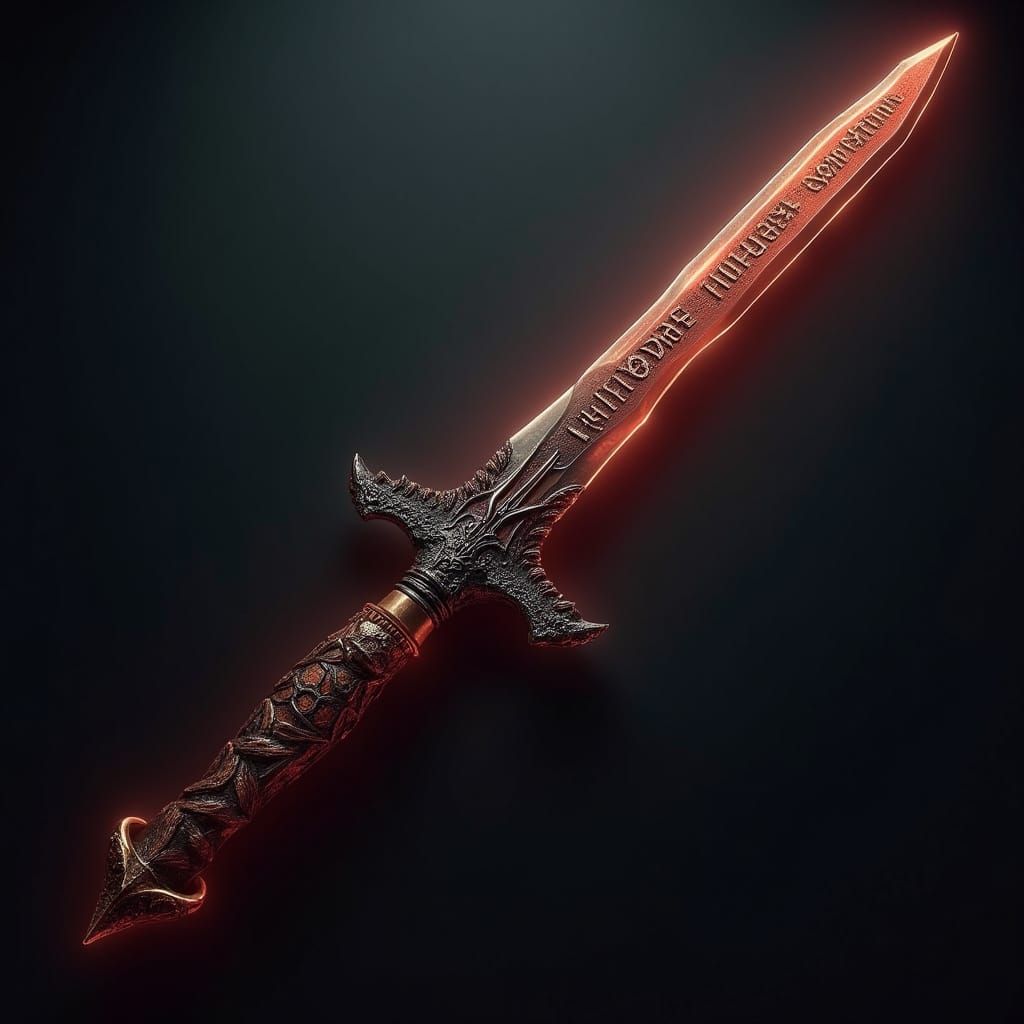 Dark Fantasy Short Sword with Wolf Hilt and Hellish Script